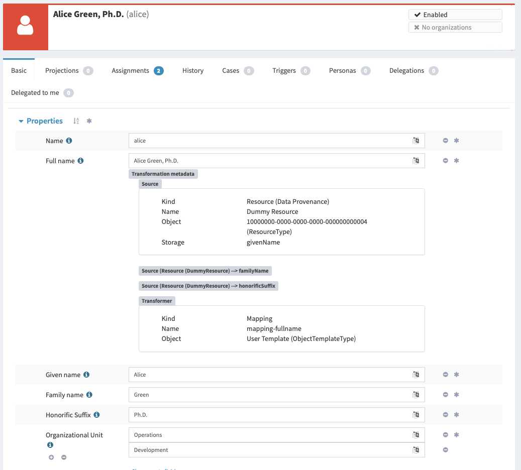 Data provenance M1 screenshot: transformation metadata